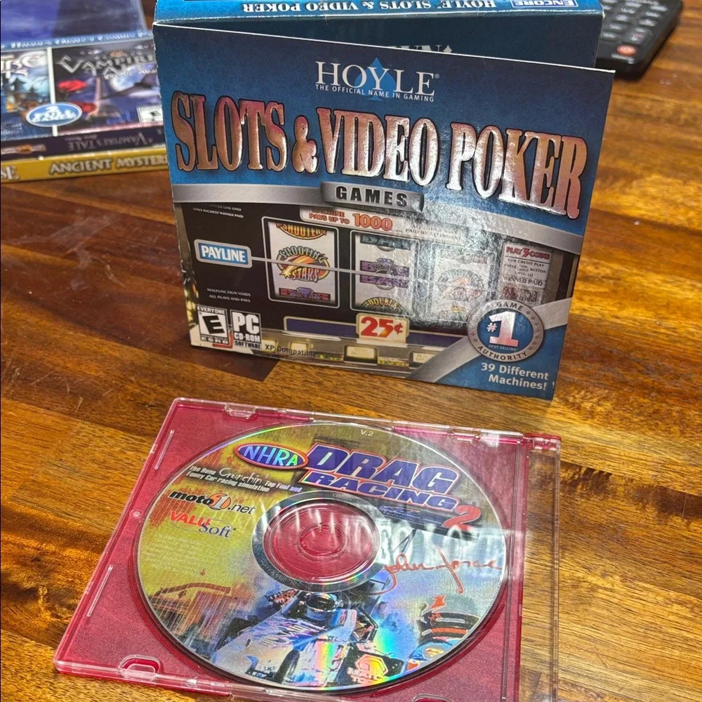 Hoyle Slots & Video Poker PC Game + NHRA Drag Racing CD Combo vintage